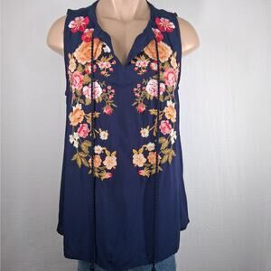Andree by UNIT Top Women's Small Sleeveless Embroidered Boho Festival Flowy